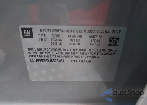 2018 Chevrolet Cruze Lt Auto z USA, uszkodzony, nr VIN 3G1BE6SM3JS523464